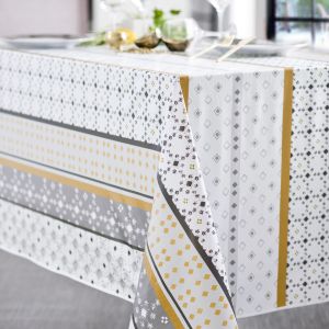 Calitex Nappe Toile cir&eacute;e Riviera, Gris, Rectangulaire 140 x 200 cm