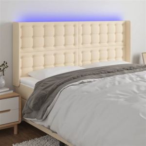 VidaXL Tête de Lit à LED Meuble de Chambre à Coucher Accessoire de Lit Double Tête de Cadre de Lit Intérieur Crème 203x16x118/128 cm Tissu