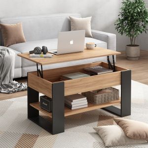Table basse Lifto, Ch&ecirc;ne/Anthracite, 92x51cm avec fonction de levage, Vicco