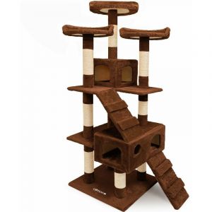Deuba Arbre &agrave; Chat 175cm Marron Motif Pattes griffoir pour Chats avec 3 Plateformes Poteau en sisal