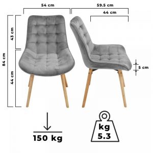 Image de Miadomodo Chaise de Salle &agrave; Manger en Velours - Lot de 8, Gris Clair - Chaise Scandinave pour Salon, Chambre, Cuisine, Bureau