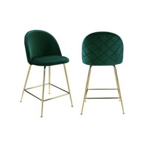 Image de Lot de 2 tabourets de bar MELBOURNE Velours et m&eacute;tal dor&eacute; Vert Vert Sapin