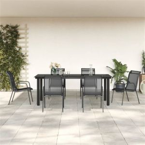 VidaXL Ensemble &agrave; manger de jardin 7 pcs noir textil&egrave;ne et acier