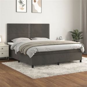 VidaXL Sommier à Lattes de Lit avec Matelas, Lit Rembourré, Lit Double, Lit Adulte de Chambre à Coucher Intérieur, Moderne, Gris Foncé 160x200cm Velours