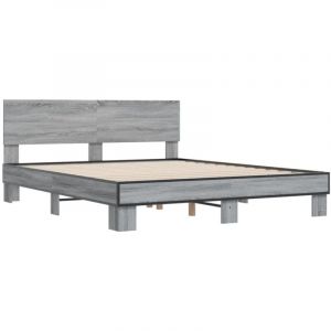 VidaXL Cadre de lit sonoma gris 160x200 cm bois d'ing&eacute;nierie et m&eacute;tal, lit, lit d'invit&eacute;, lit double, meuble de chambre &agrave; coucher, sommier