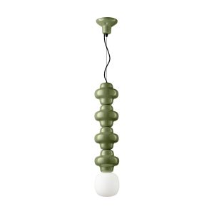 Suspension en verre opalin et céramique verte sauge 17x80cm Copacabana - Ferroluce