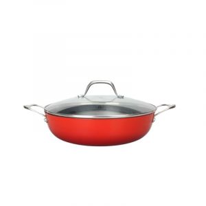 Laguiole Sauteuse en Fonte Léger 28x8,2cm - Excellente Rétention de Chaleur, Antiadhésif, Design Élégant, Tous Feux, Induction, 100% Fonte, 3,5 L, Rouge
