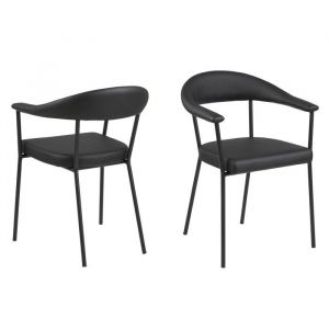 Chaises vintage en simili cuir noir avec accoudoirs - Lot de 2 - Collection Ava - HOMIFAB