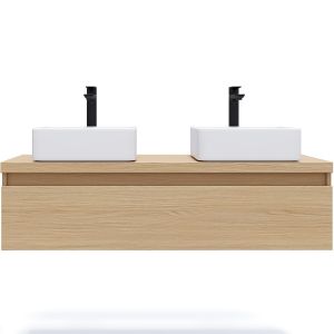 Meuble salle de bain 2 vasques posées 120cm 1 tiroir Chêne