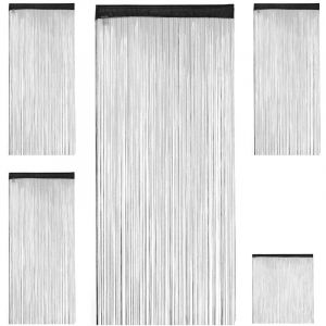 Relaxdays Rideau fils, lot de 4, rideau de porte ou fenêtre, 90x245 cm, rideau spaghetti, pour tringle, peut être raccourci, noir