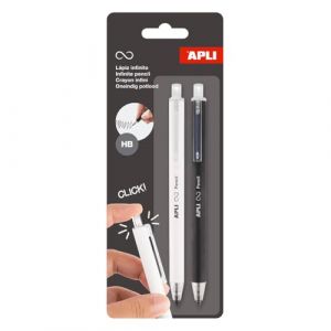 APLI 20064 - Pack de 2 crayons Infini gris r&eacute;tractables - Mine HB - Corps des crayons : Blanc et Noir