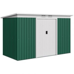 Image de Outsunny Abri de jardin - remise pour outils - cabanon portes verrouillables - dim. 2,8L x 1,3l x 1,72H m - t&ocirc;le d'acier vert blanc
