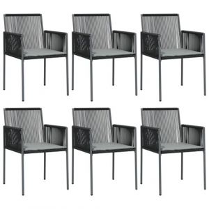 Image de VidaXL Chaises de jardin et coussins lot de 6 noir 54x60,5x83,5 cm