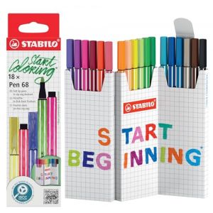 Stabilo Pen 68 - Feutre dessin - Etui zig-zag x 18 feutres de coloriage pointe moyenne - coloris assortis