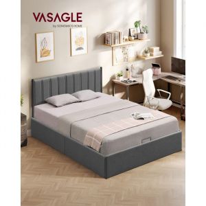Cadre de lit 160 x 200 cm sommier relevable avec rangement gris foncé