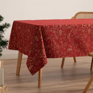 Nappe de Noël en coton jacquard rouge 140x200 cm