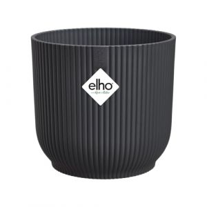Elho Vibes Fold Rond 22 - Pot De Fleurs pour Int&eacute;rieur - Plastique 100% Recycl&eacute; - &Oslash; 22.0 x H 20.2 cm - Noir/Anthracite