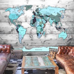 Artgeist Papier peint - World Map: Blue Continents 150x105
