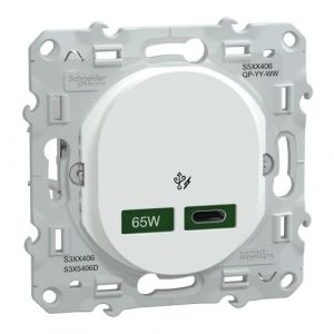 Schneider Electric Ovalis - Chargeur usb-c 65W - Forte puissance pour charge app. mobiles - Blanc (S320406)
