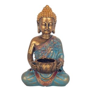 Signes Grimalt Statue de Bouddha doré en résine, figure orientale pour la décoration de la maison, 30 cm, idéale pour la méditation et le Feng Shui