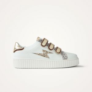 Baskets éclair blanc et Or à scratchs leopard