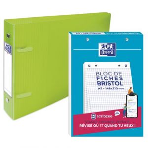Oxford Lot Bloc de 30 fiches bristol 148x210mm Q5/5 Blanc + 1 Classeur School Life A5 Mod&egrave;le al&eacute;atoire
