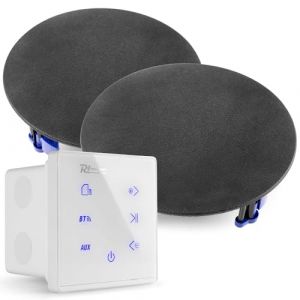 Power Dynamics Powerline A50W Kit Amplificateur 2X 20 Watts avec Enceintes de Plafond Noires, Bluetooth, USB et Micro SD, &Eacute;cran Tactile, Livr&eacute; avec T&eacute;l&eacute;commande