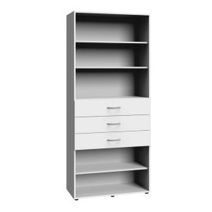 Pegane Etagère de rangement avec 3 tiroirs et 3 tablettes en mélamine coloris blanc - longueur 80 x hauteur 185 x profondeur 40 cm -