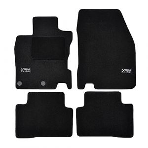 J&J AUTOMOTIVE | Logo Tapis De Sol Noir Velours sur Mesure pour X-Trail Depuis 2017 4 pcs, Base Antidérapante, Tapis conducteur renforcé