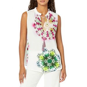 Desigual Chemisier en viscose sans manches à imprimé Blanc - Taille 36