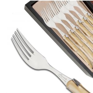 Image de Laguiole Coffret de 6 fourchettes manche en plexiglas nacré champagne