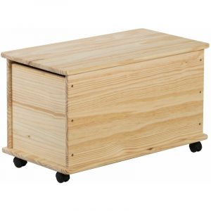 Wellindal Astigarraga - Coffre de rangement en pin massif avec 4 roulettes 43,5x73x39 cm