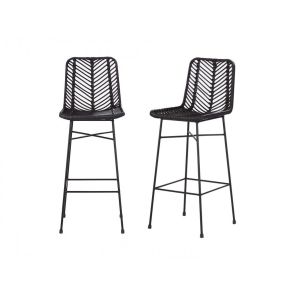 Bois Dessus Bois Dessous Lot de 2 tabourets de bar en rotin noir et métal BOHEMA