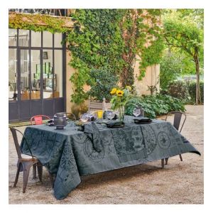Garnier Thiebaut Nappe anti tache pur coton anthracite Rose des vents Gris Garnier-thiebaut