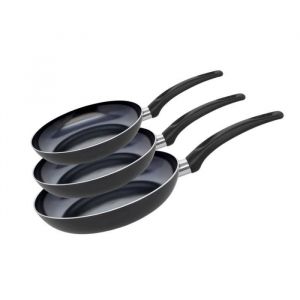 Elo 9807750 Set De 3 Poêles Aluminium, Poêle Tous Feux Sauf Induction, Poêle À Frire, Poêle De Cuisson, Poêle Sans Pfas, Aluminium, Plastique, 28 X 5 Cm