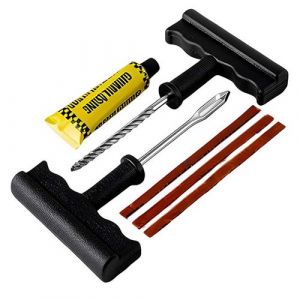 Kit de R&eacute;paration de Pneu Tubeless avec Outils Manuels et M&egrave;ches d'&Eacute;tanch&eacute;it&eacute; Avizar Noir / Argent