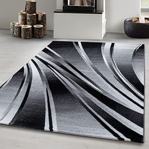 Carpetsale24 Tapis moderne à poils ras, tendance Noir Tapis 120x170 cm conception de vagues abstraites, tapis moelleux