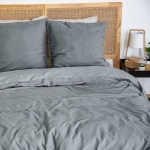 Cot&eacute; D&eacute;co Parure de lit Adulte 100% Coton - Housse de Couette 220x240 cm + 2 Taies d'oreiller 63x63 cm uni Sensation Flanelle (Gris Ardoise)