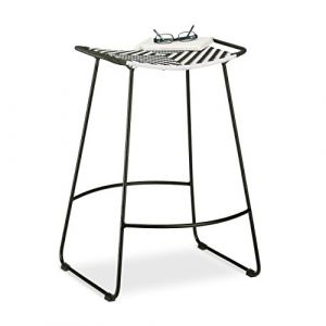 Relaxdays Tabouret de jardin en polyrotin à carreaux, chaise hLP?: 66 x 46 x 30 cm, noir blanc