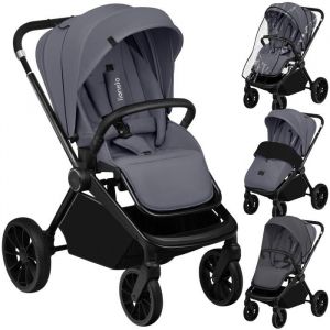 Poussette b&eacute;b&eacute; compacte LIONELO Mika Plus - Imperm&eacute;able - Peut &ecirc;tre pli&eacute; avec le si&egrave;ge - Grandes roues en caoutchouc - Gris