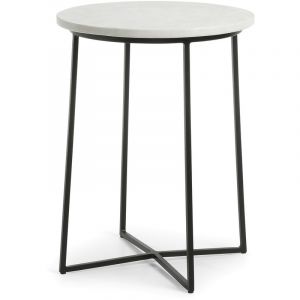 Image de Kave Home Table d'appoint Bryson B blanche ronde de marbre blanc avec pieds en acier noir