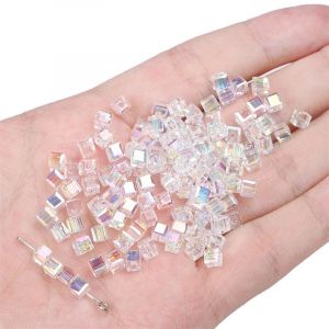 Perles En Verre Cristal 4x4mm 10pcs/Sac
