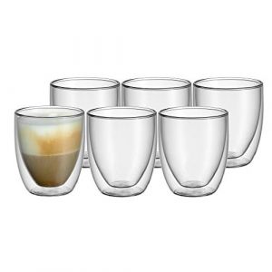 WMF Kult Lot de 6 verres &agrave; cappuccino &agrave; double paroi - 250 ml - Effet flottant - Verres thermiques r&eacute;sistants &agrave; la chaleur - Verre &agrave; caf&eacute;