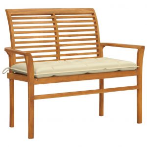 Image de VidaXL Banc de jardin avec coussin blanc cr&egrave;me 112 cm Bois de teck