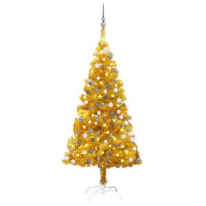 VidaXL Arbre de Noël artificiel avec LED et boules Doré 120 cm PET