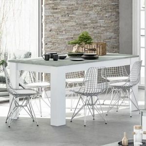 Image de Table de repas à allonge Blanc/Béton ciré clair - OXNARD - Blanc - Bois - L 140/190 x l 90 x H 78 cm - Table de repas