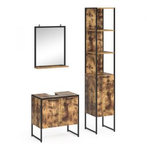 Vicco - Ensemble meuble de salle de bain "Fyrk" Vieux bois/Noir lot de 3