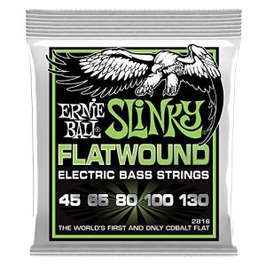 Ernie Ball Cordes basse électrique Regular Slinky Flatwound à 5 cordes - Calibre 45-130