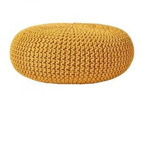 Image de HOMESCAPES Pouf en tricot rond très grand - Coloris Moutarde - Moutarde