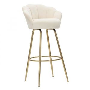 Mauroferretti - Tabouret de bar cuisine avec dossier en fleur jambes dorées h90cm Vienne Couleur: Crème